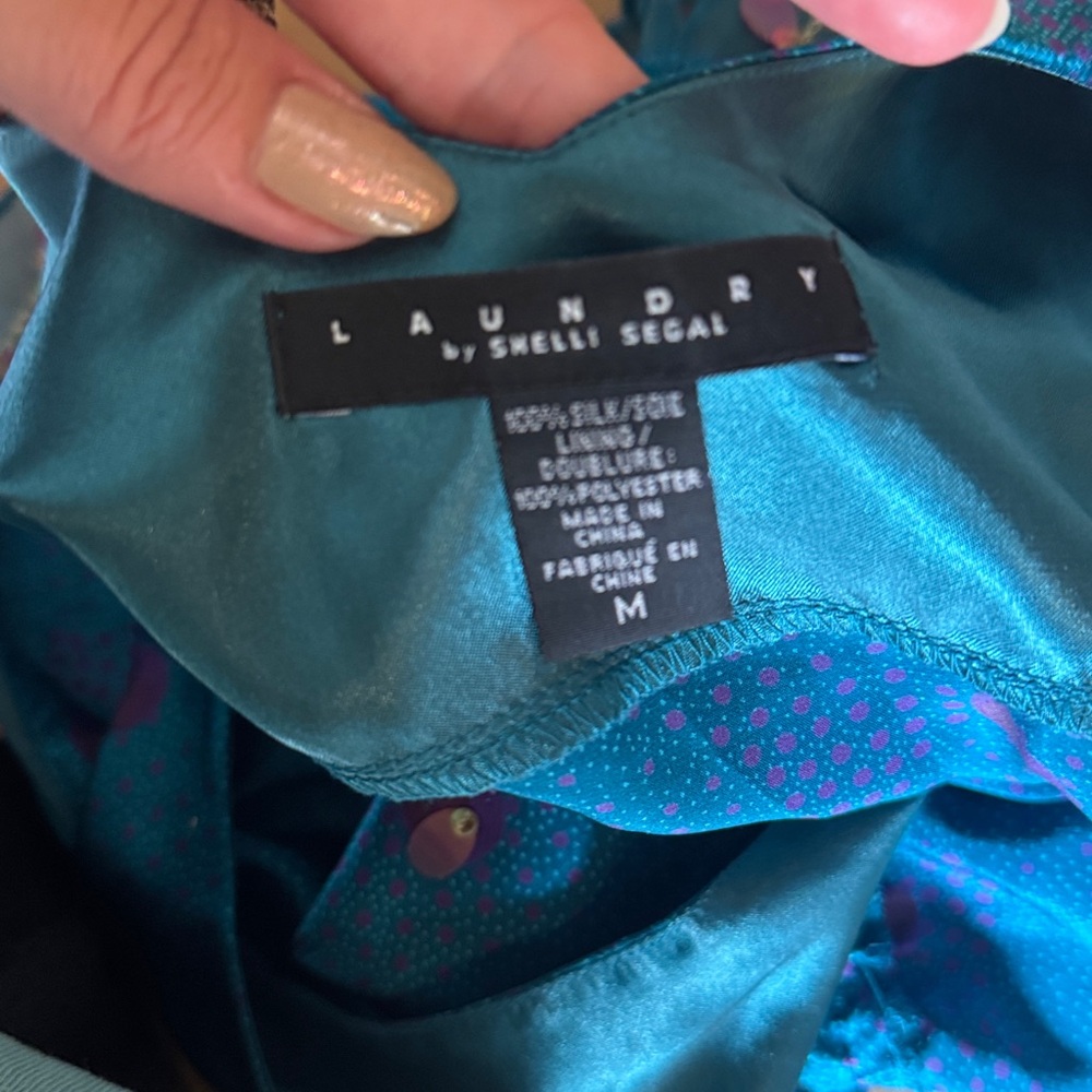 Vintage Laundry By Shelli Segal Blue tank with pink Accents medium side zip silk - Picture 9 of 9